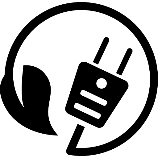 Ecological energy plug symbol with cord and a leaf